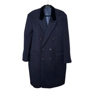HARVIE & HUDSON London Vintage Navy Wool Overcoat Velvet Collar Quiet Luxury